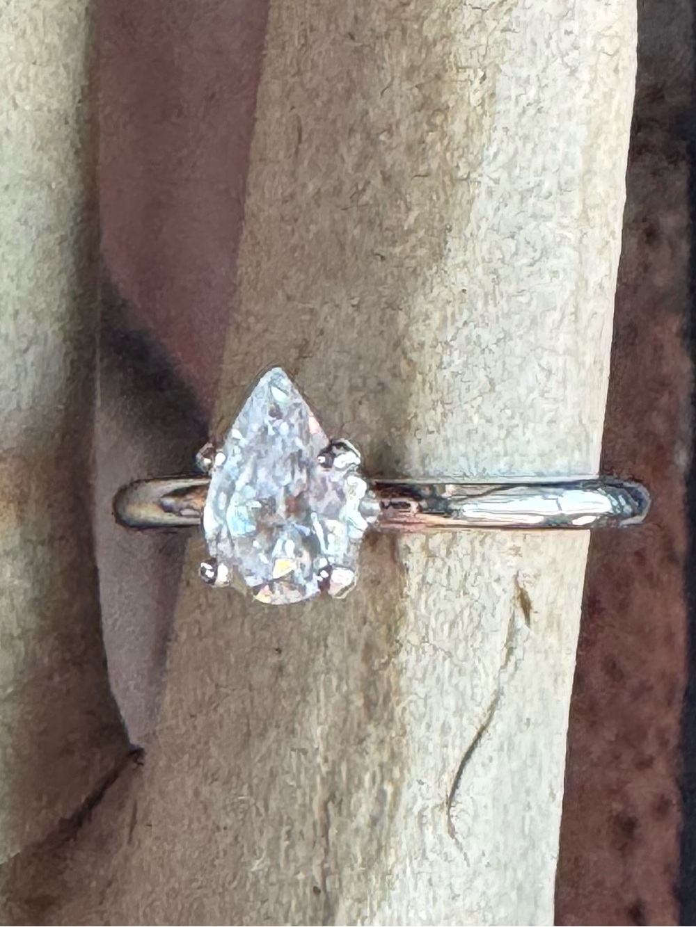 Vintage Joseph Esposito Pear Shaped Solitaire 14K White Gold Electroplate Ring